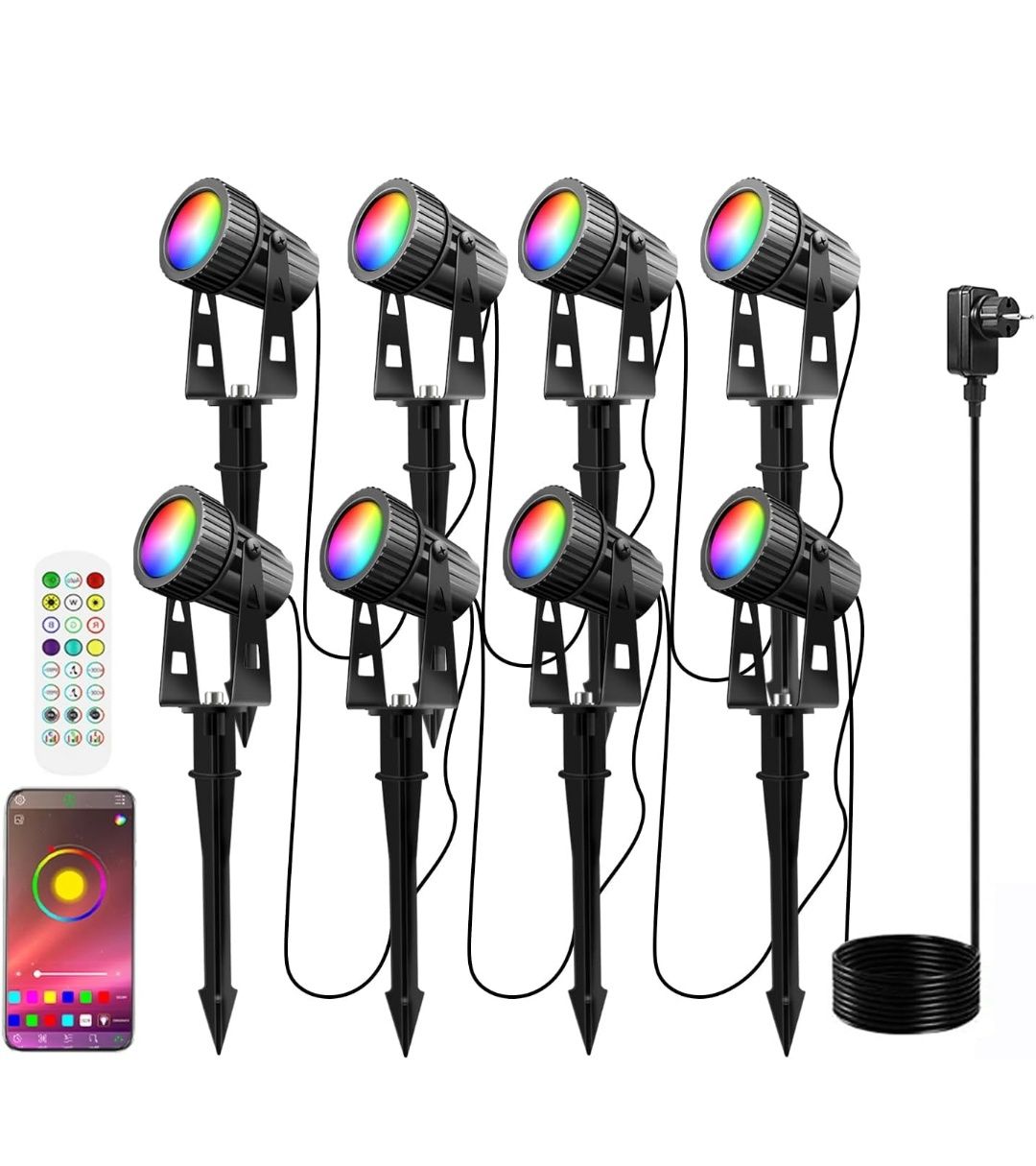 Reflektor ogrodowy z 8 diodami LED RGBW z aplikacją, timerem,