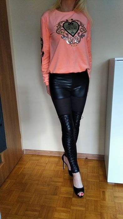 EKSKLUZYWNE spodnie legginsy czarne siateczka wiązane L GRATIS WYSYŁKA