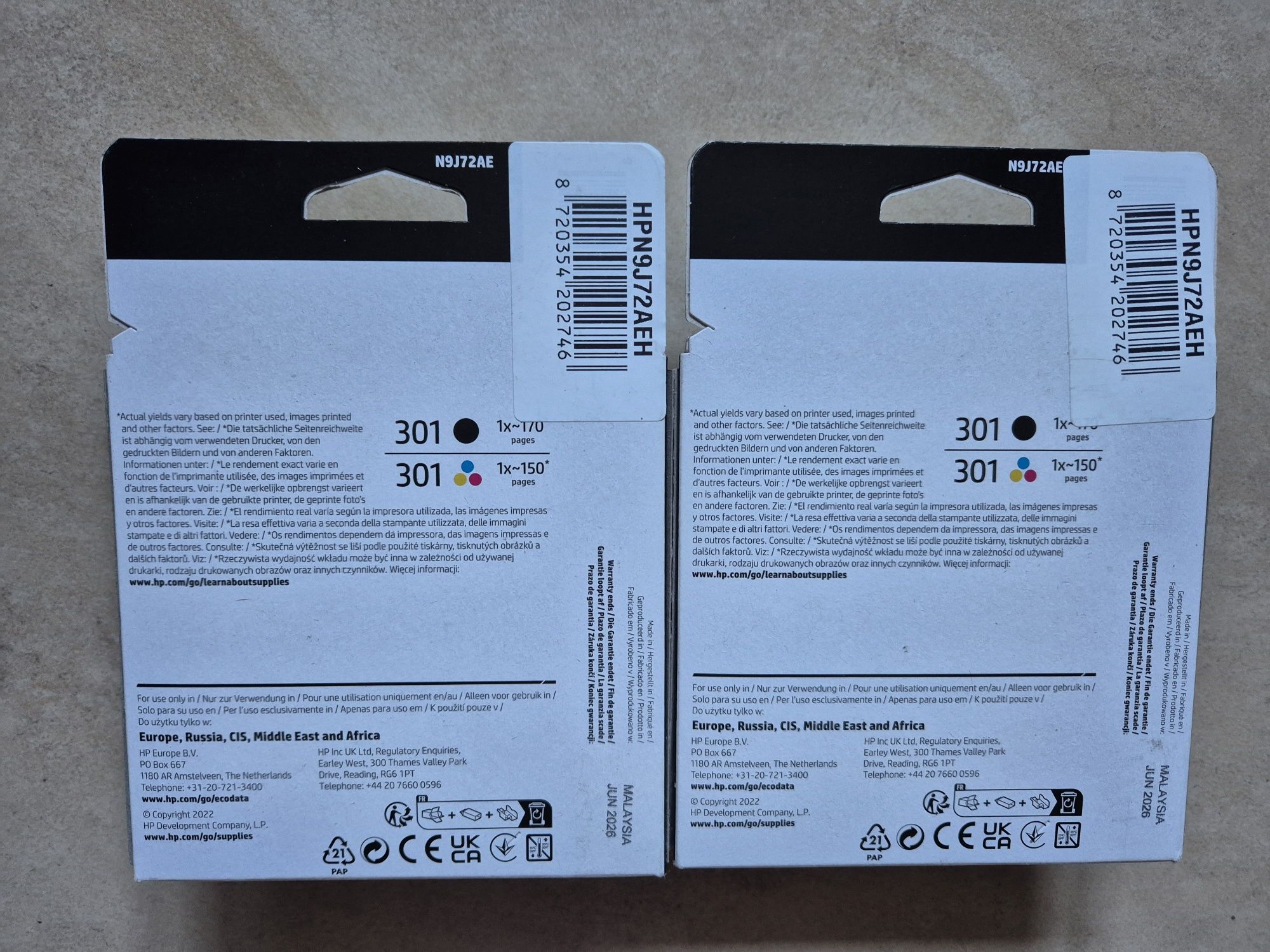 Tusze hp301 dwupak,2 opakowania