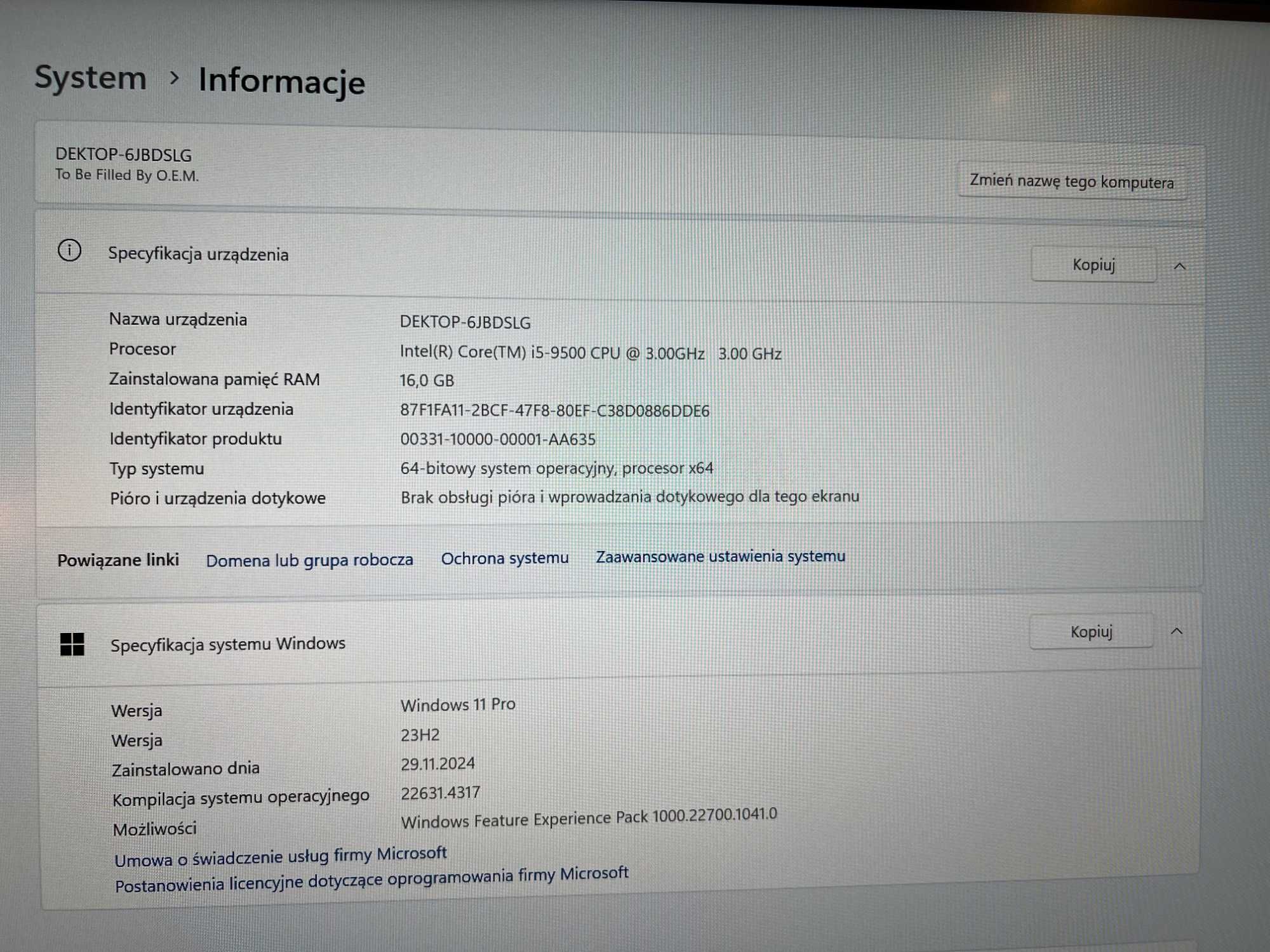 Kompaktowy PC / i5-9500 / GTX 1660 SUPER / 16GB / 3,5TB / Win11