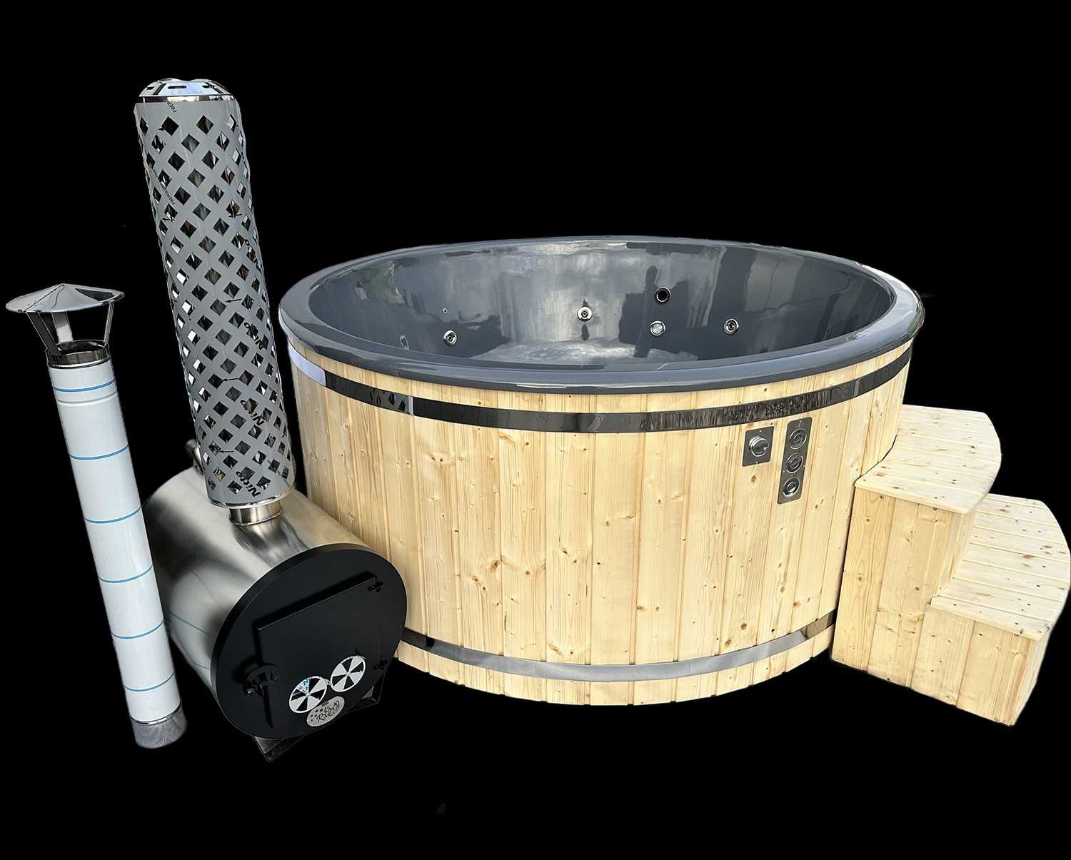 Balia Bania Jacuzzi Ogrodowe Hot Tub 200/225cm Kompozyt Piec na Drewno