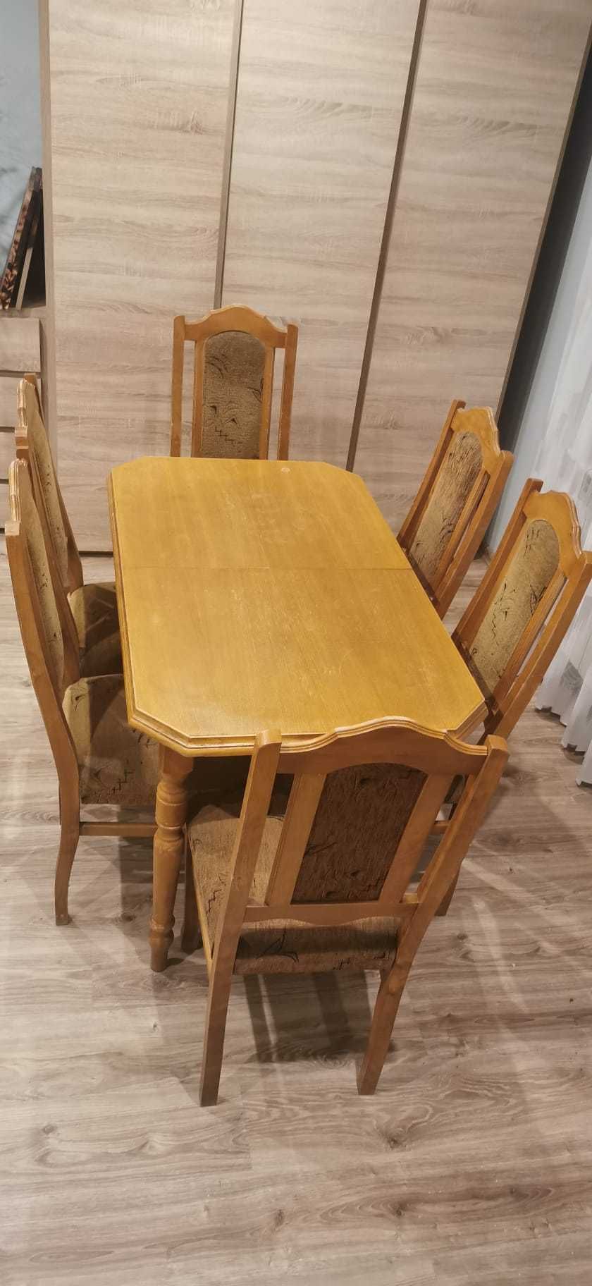 Dębowy zestaw stół i 6 krzeseł