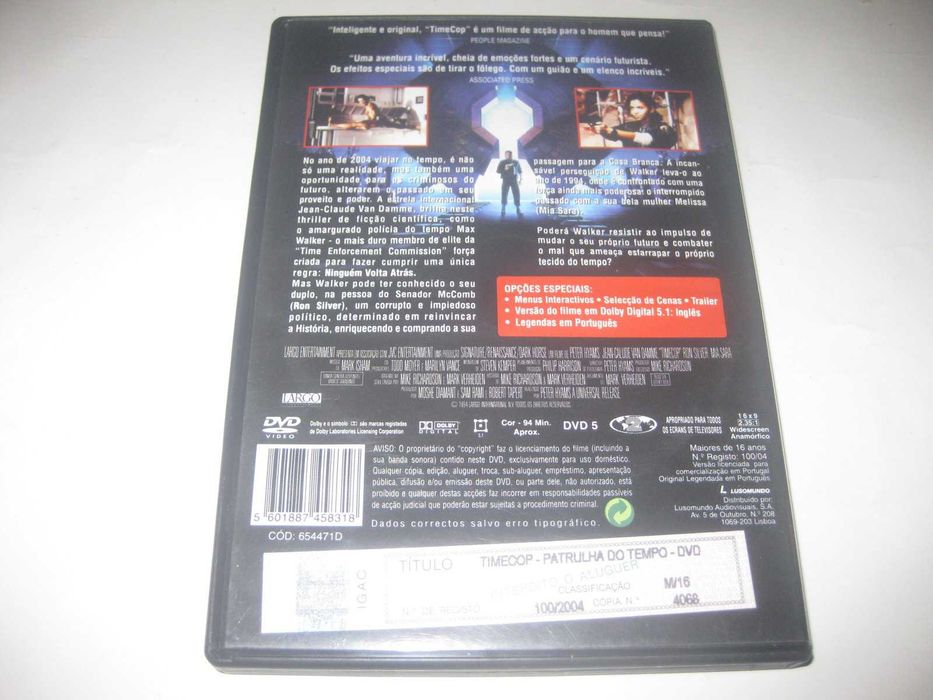 DVD "Timecop: Patrulha do Tempo" com Van Damme