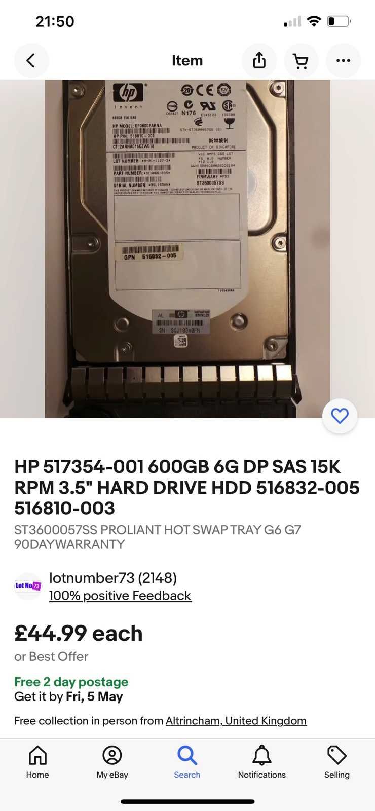 Жорсткий диск серверний hp 600gb ef0600farna hewlett packard