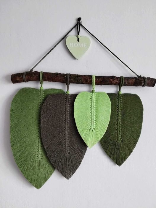 Dekoracja na ścianę Makrama Liście zielenie 4 szt. BOHO