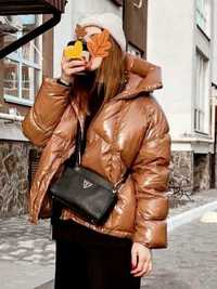 Зимова блискуча жіноча  куртка на біо пуху  р.S.44.Oversize.б.в .