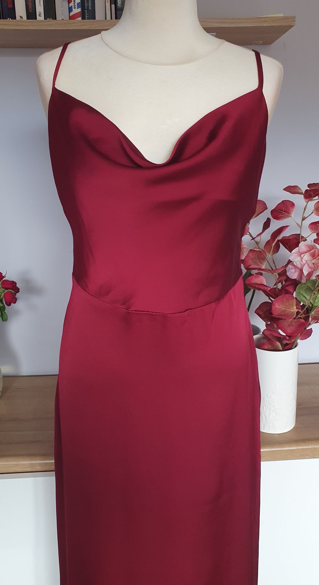 Elegancka prosta dluag bordowa sukienka rozmiar M wesele,bal,impreza