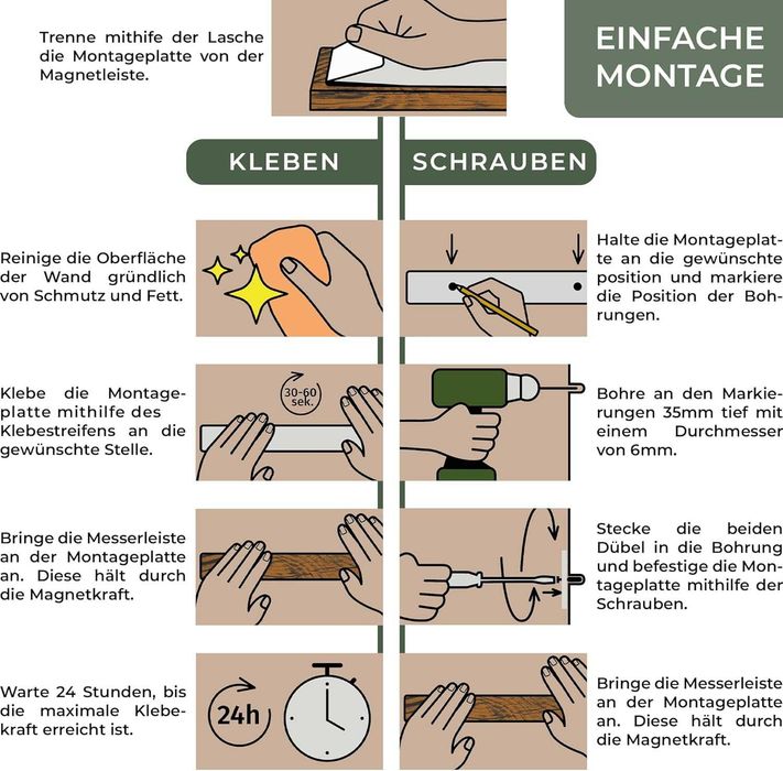 Nowa drewniana listwa magnetyczna na noże / stojak / WALDWERK !A3070A!