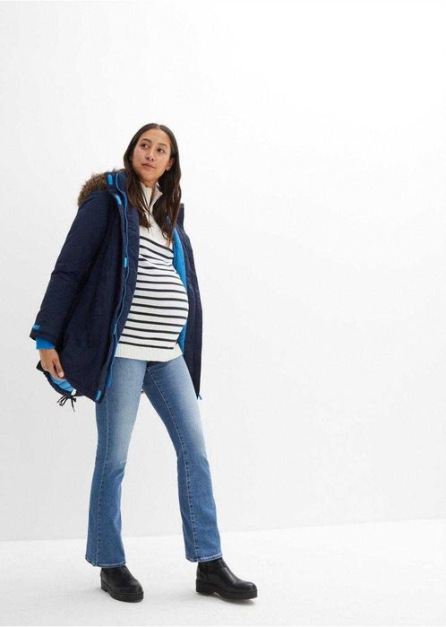 Zimowa Kurtka ciążowa  z kapturem  / ozdobne futerko