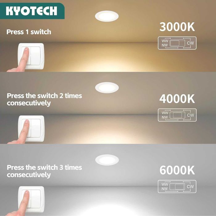 Oświetlenie szafkowe LED 230V 4W Wpuszczane Reflektory do Mebli 3 szt.