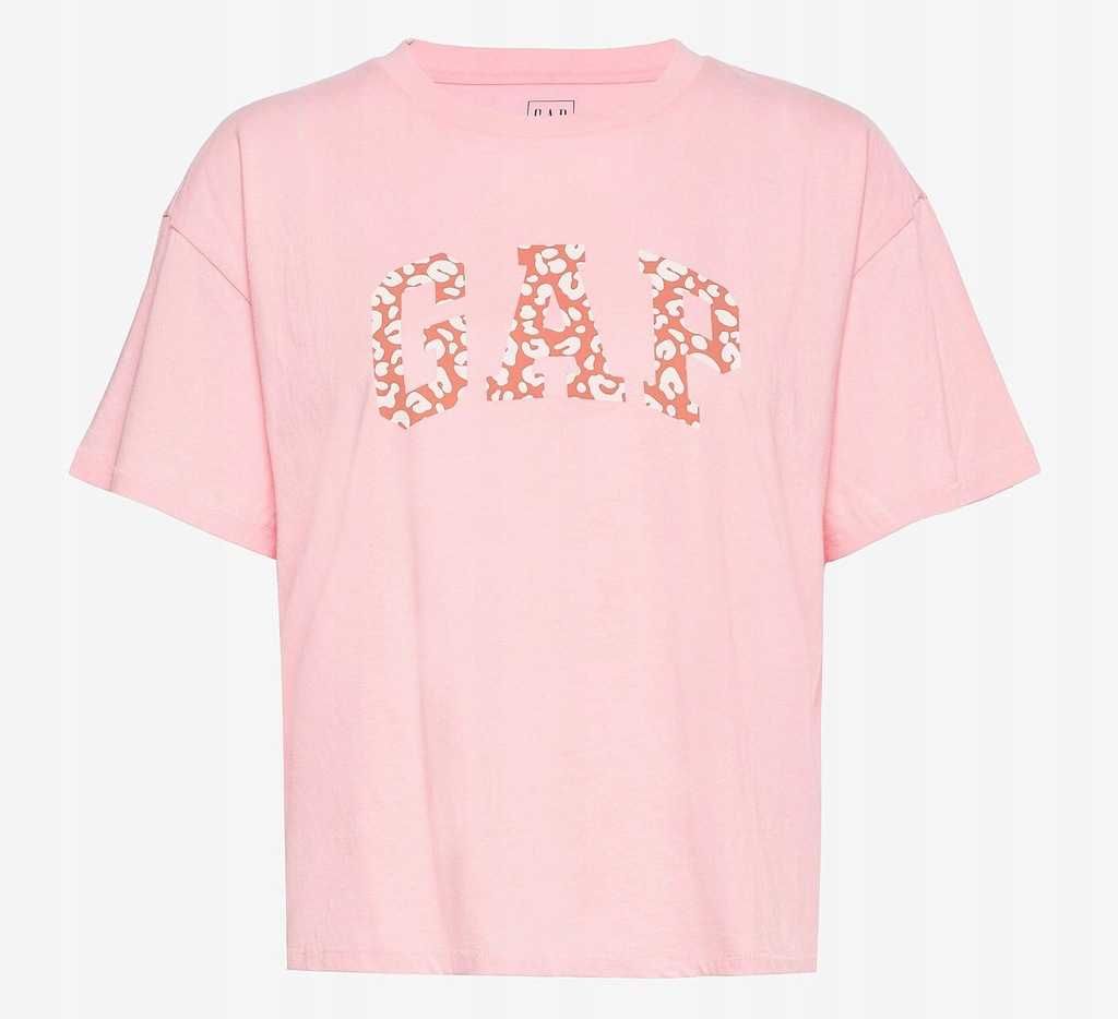 Sale! GAP pudrowa koszulka z logo zwierzęcy deseń