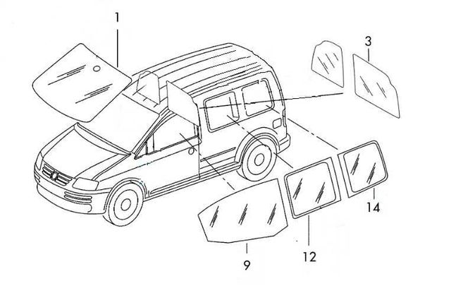 Лобовое стекло, Боковое стекло, заднее стекло VOLKSWAGEN CADDY III