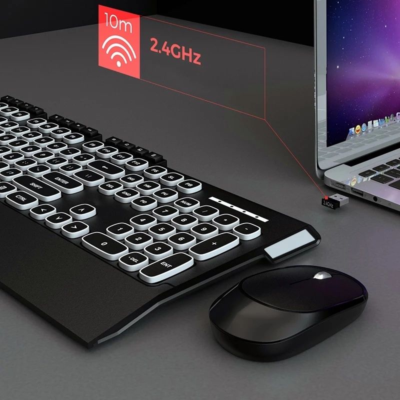 Тихая беспроводная клавиатура Sades V3030 + мышь 2.4 Гц 1000dpi