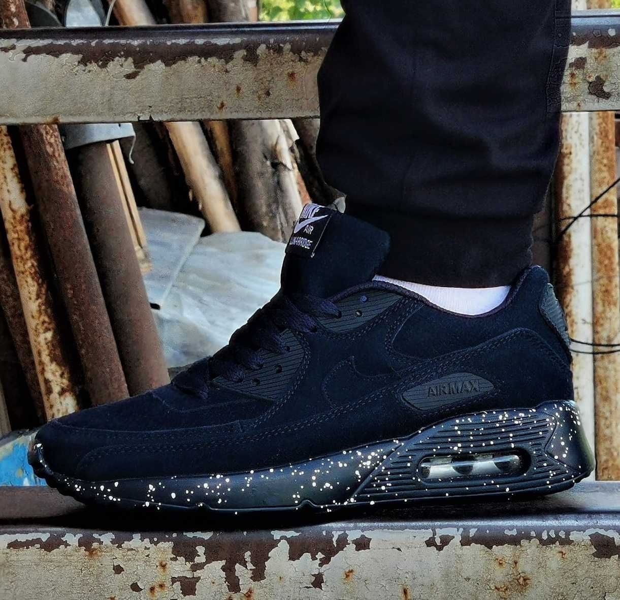 Мужские Кроссовки Nike Замшевые Синие Найки Кожаные Air Max 90