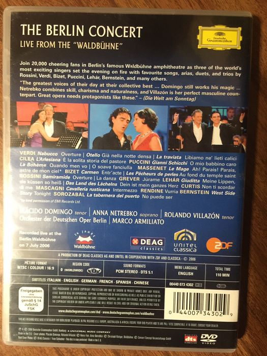 DVD the Berlin concert Plácido Domingo + Anna Netrebko + Rolando Villa