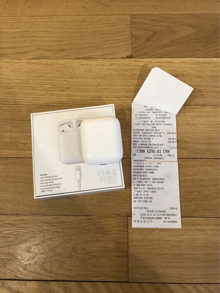 Навушники Apple AirPods 1 (Оригинал, є чек з покупки в Цитрусі)