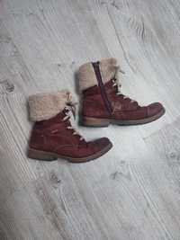 Lasocki 31 buty dziewczęce zimowe kozaki trapery futro panterka skóra