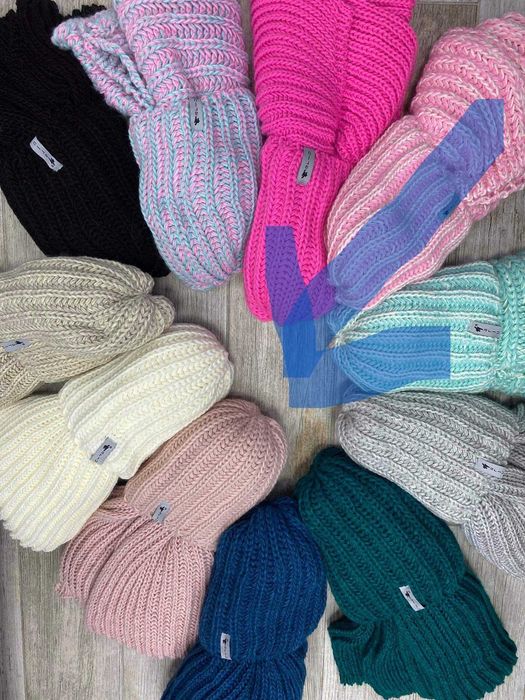 komplet MARLU czapka i szal ogromny wyprzedaż pudrowy róz