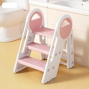 Taboret dla dzieci 2 poziomy, 3 stopnie regulacji, składany, różowy +