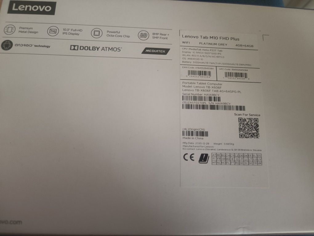 Tablet Lenovo TAB m10 FHD PLUS