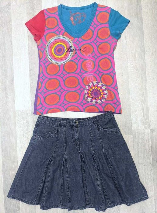 Футболка Desigual + джинсовая юбка KappAhi, размер идет на 40-42/L-XL
