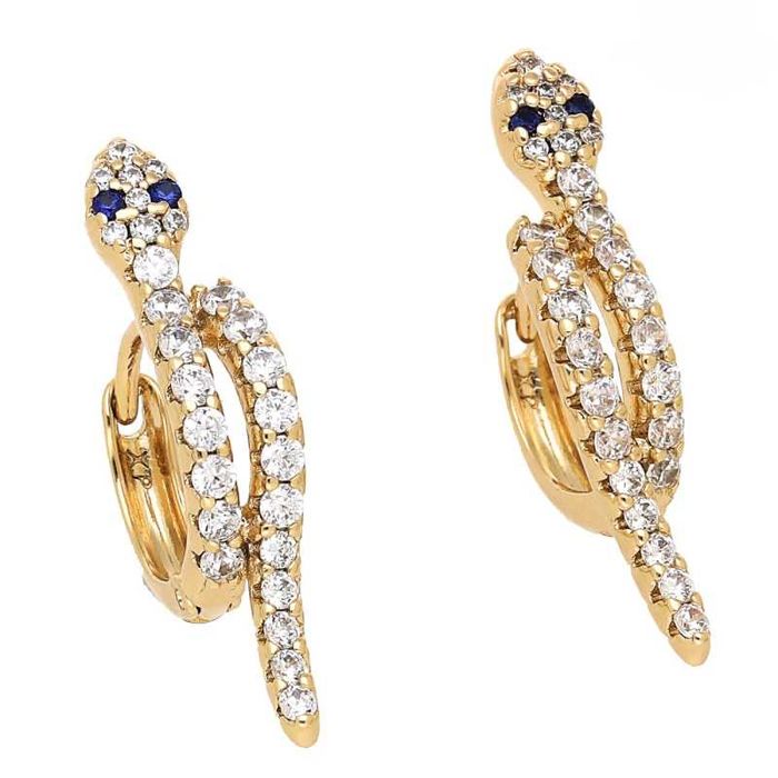 Kolczyki złote ŻMIJKA SZAFIROWE OCZY stal chirurgiczna E38