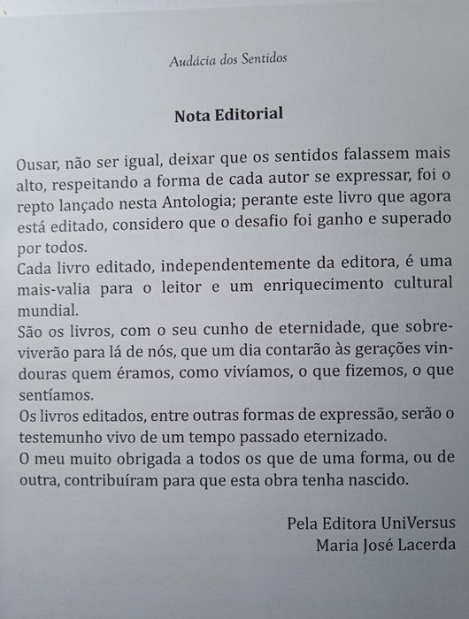 Audácia dos Sentidos  - Antologia 
Antologia Poética
