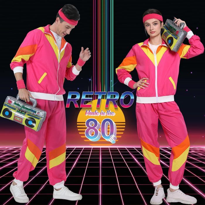 Strój Kostium Przebranie Retro Lata 80 z Akcesoriami Dres Treningo XXL