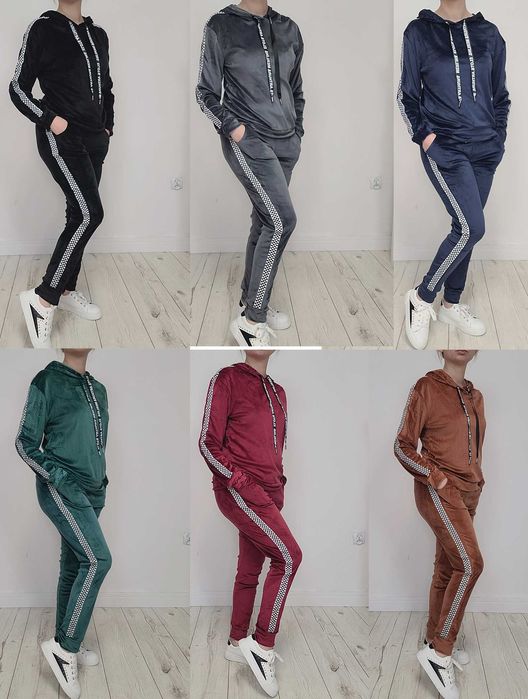 6 KOLORÓW Komplet dres welurowy bluza + spodnie TU S/M kolor ZIELONY