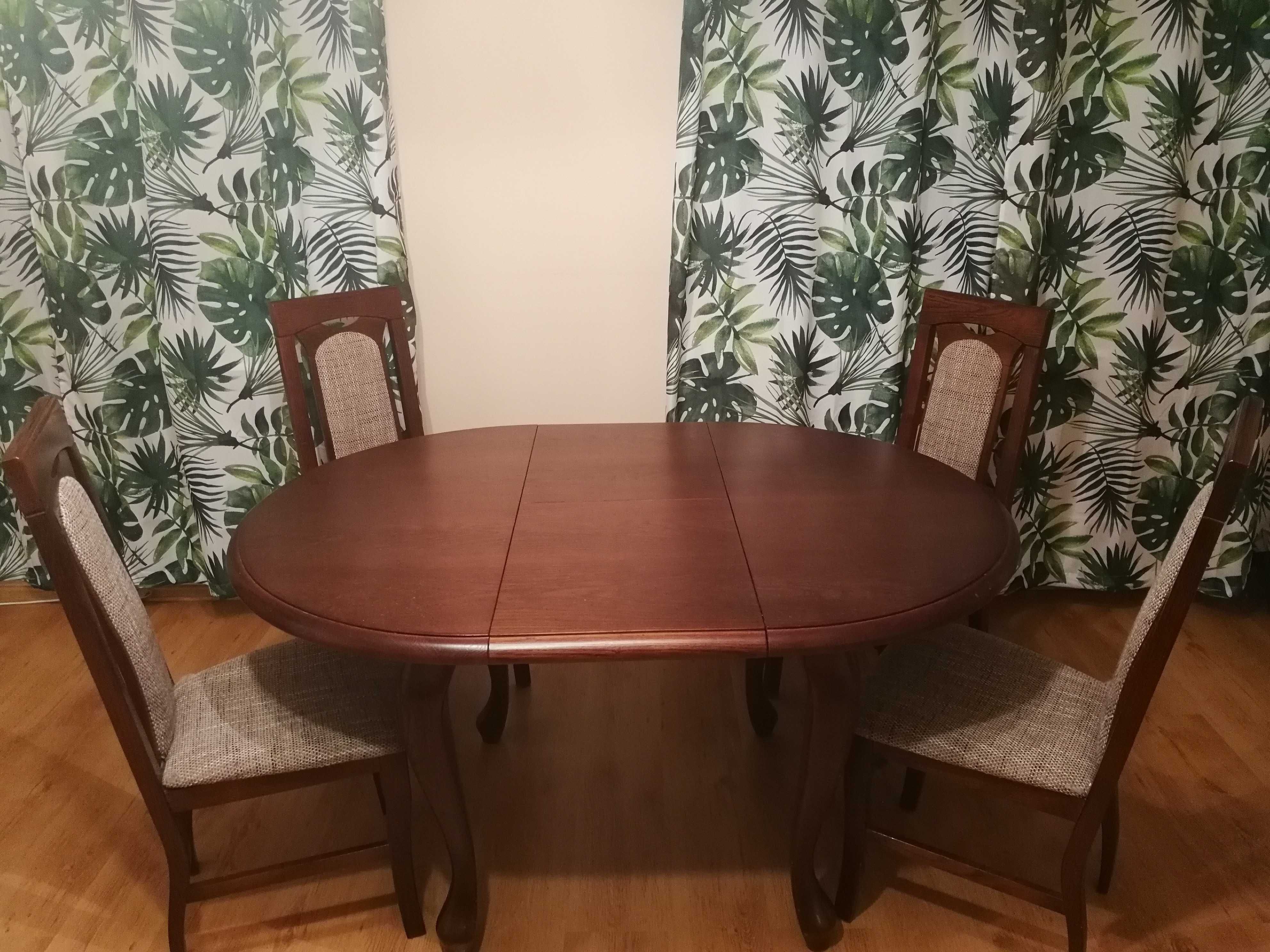 stół dębowy, rozkładany + krzesła