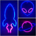 Zestaw 3 lampek LED – rakieta, kosmita, planeta – USB i baterie