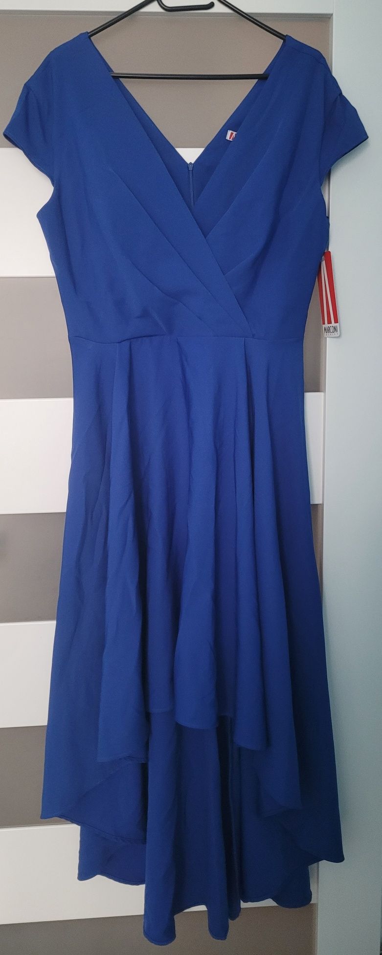 Nowa chabrowa sukienka niebieska asymetryczna wieczorowa xl 42 44 xxl