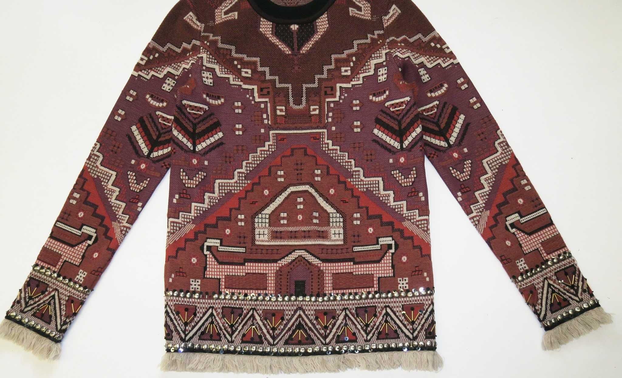 Tory Burch Gobelin Jaquard ciekawa gruby sweter azteckie wzory