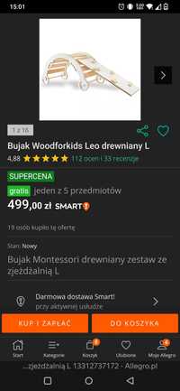 Bujak drewniany Montessori + zjeżdżalnia 2w1 w kolorze białym z natura