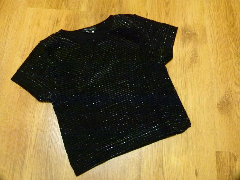 New Look bluzka damska czarna krótsza srebrna nitka rozm M 38