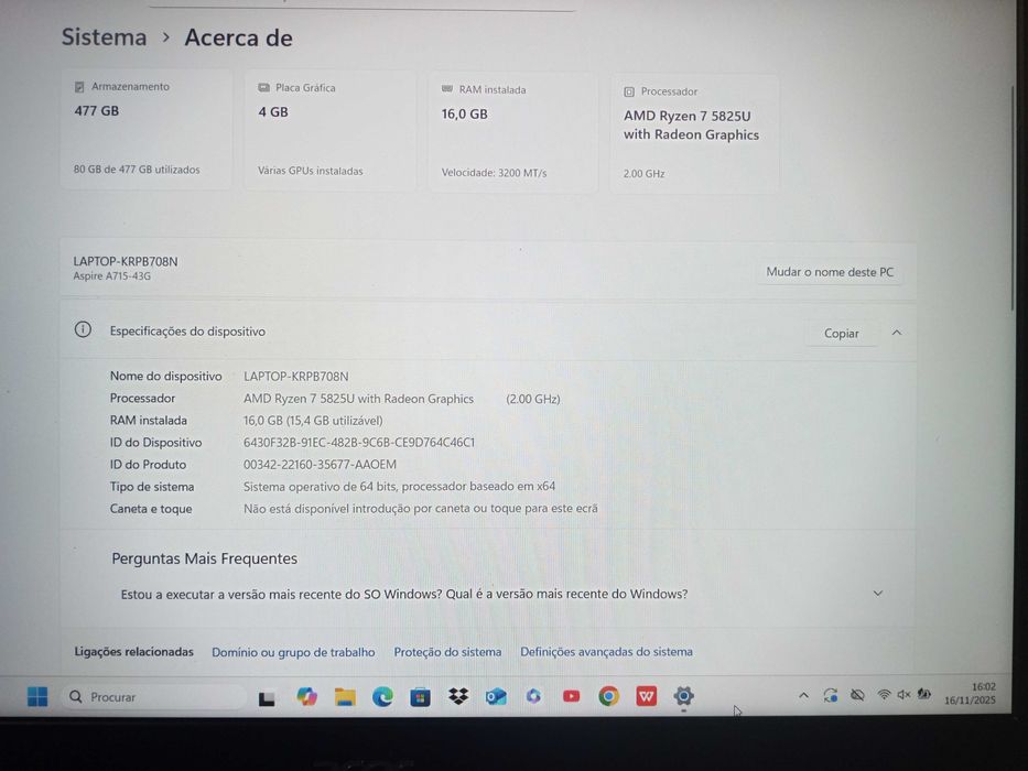 ACER Asipre 7 - Como Novo