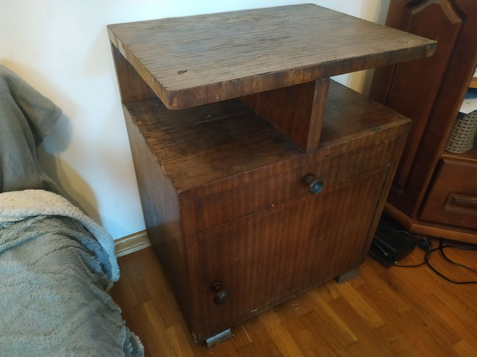 Stara Drewniana Komoda Szafka Nakastlik Fornir Art Deco Komoda PRL