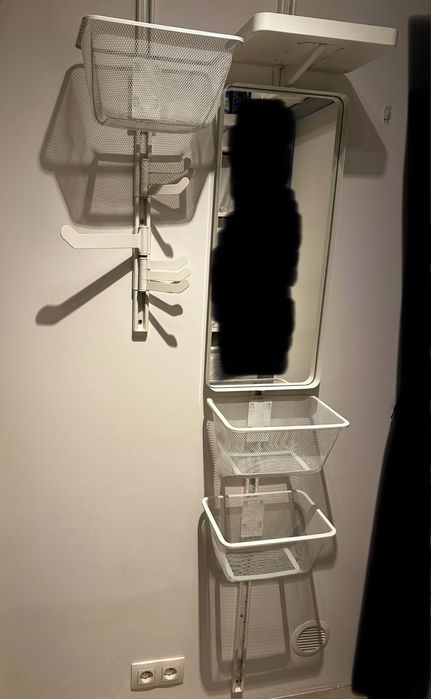 IKEA ALGOT system przechowywania: 2 szyny,kosze,lustro,półka,haczyki