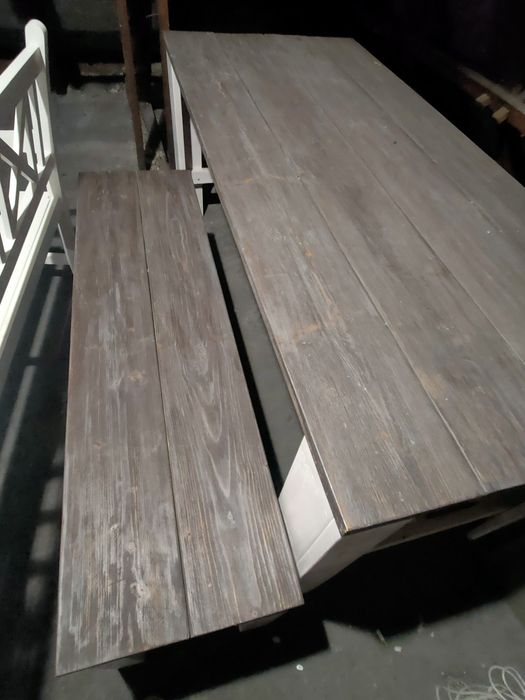 Stół drewniany ogrodowy lub do jadalni i ławka