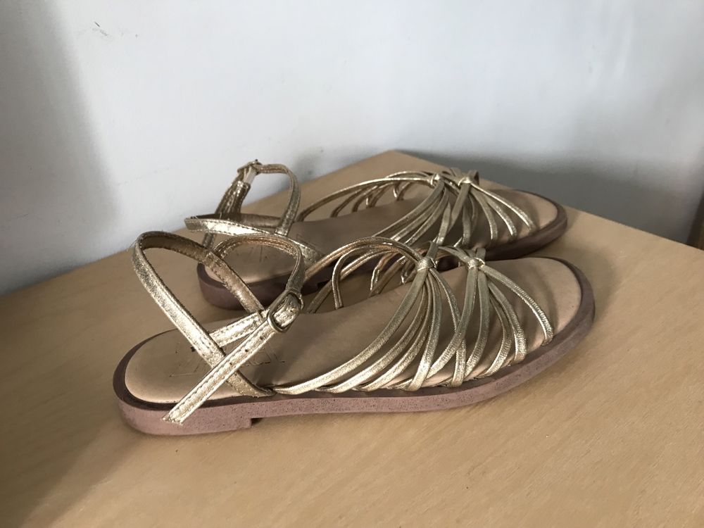 Złote sandały sandałki z paseczków rzymianki Zara 34