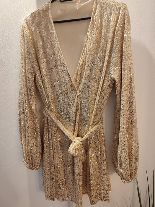 Sukienka cekinowa cekiny złota XS/S
