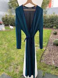Casaco comprido Zara em azul brilhante com cinto em veludo