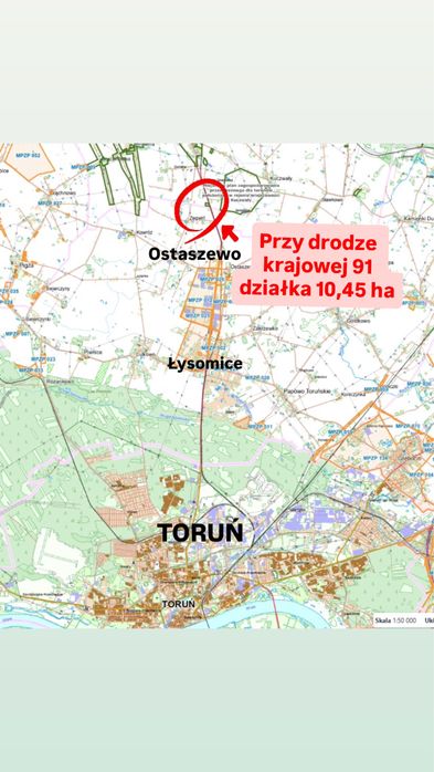 Sprzedam działkę 10,45ha przy trasie krajowej 91