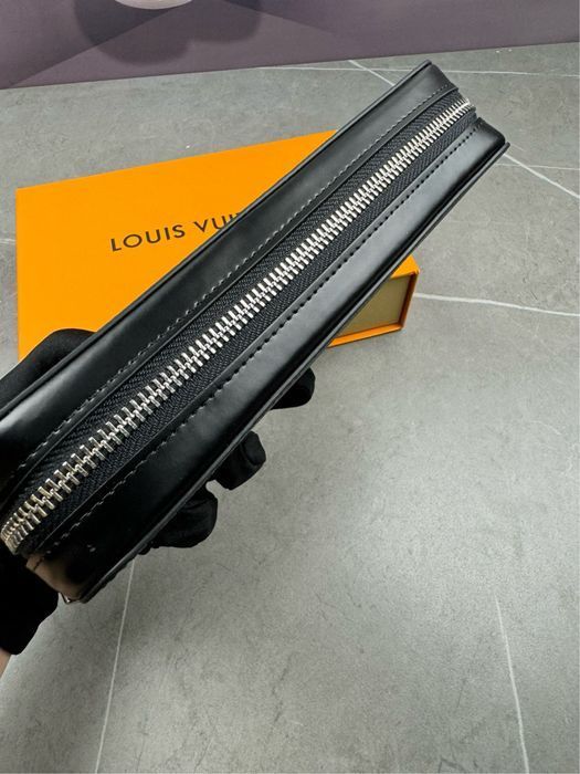 LOUIS VUITTON клатч кошелек мужской черный кожаный