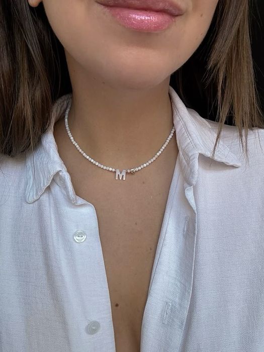 Намисто з пермамутру з літерою.Чокер .Ручна робота