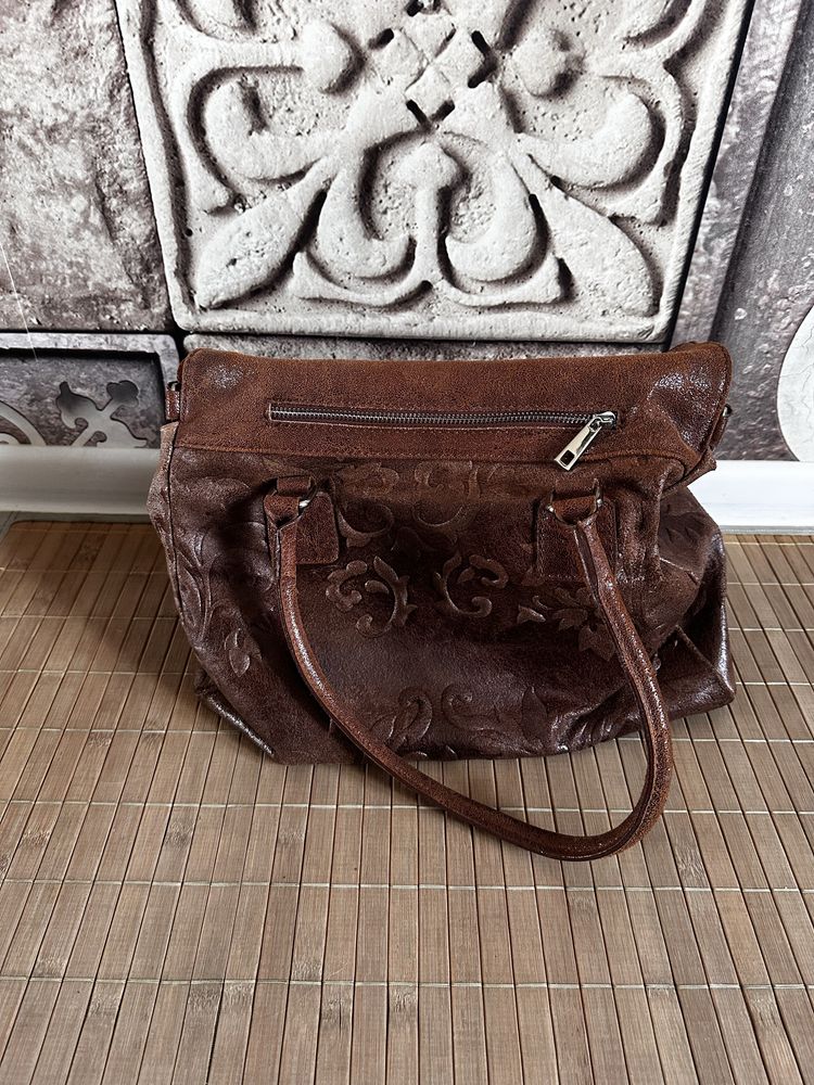 Torebka w stylu vintage skóra naturalna skórzana tloczony wzór