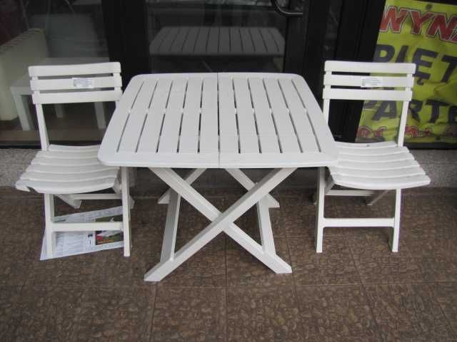 3-cz. składany zestaw mebli bistro, plastik, biały