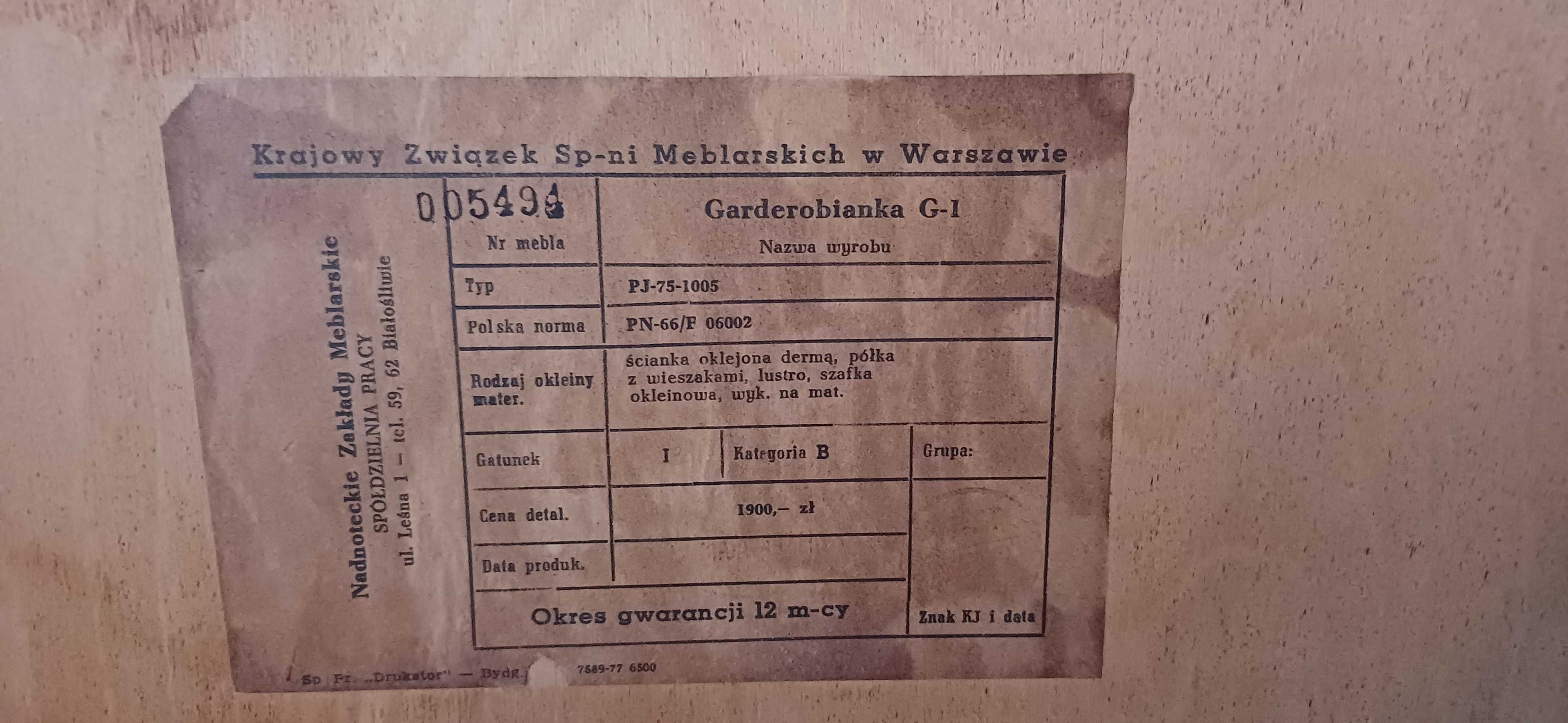 Garderobianka PRL bardzo dobry stan Nadnoteckie Zakłady Meblarskie