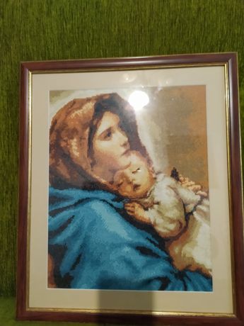 Obraz haftowany;Matka Boża z Dzieciątkiem