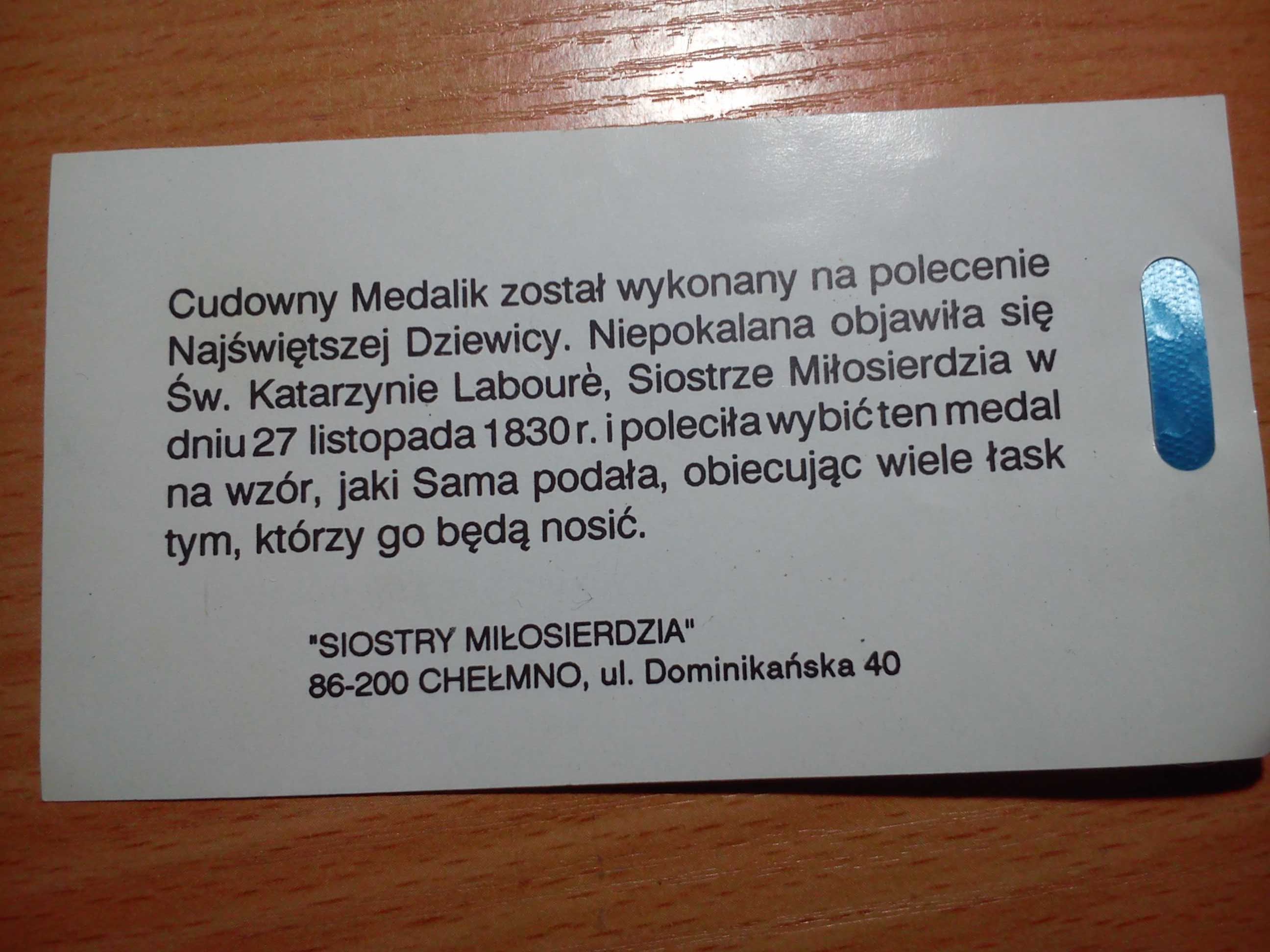 Cudowny medalik św. Katarzyny Laboure nowy